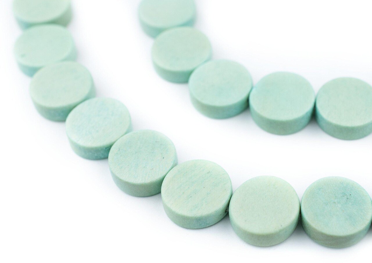 The Bead Chest Mint Green Circular Natural Wood Beads (15x15mm): Organic Eco-Friendly Wooden Bead Strand for DIY Jewelry, Crafts, Necklace and Bracelet Making